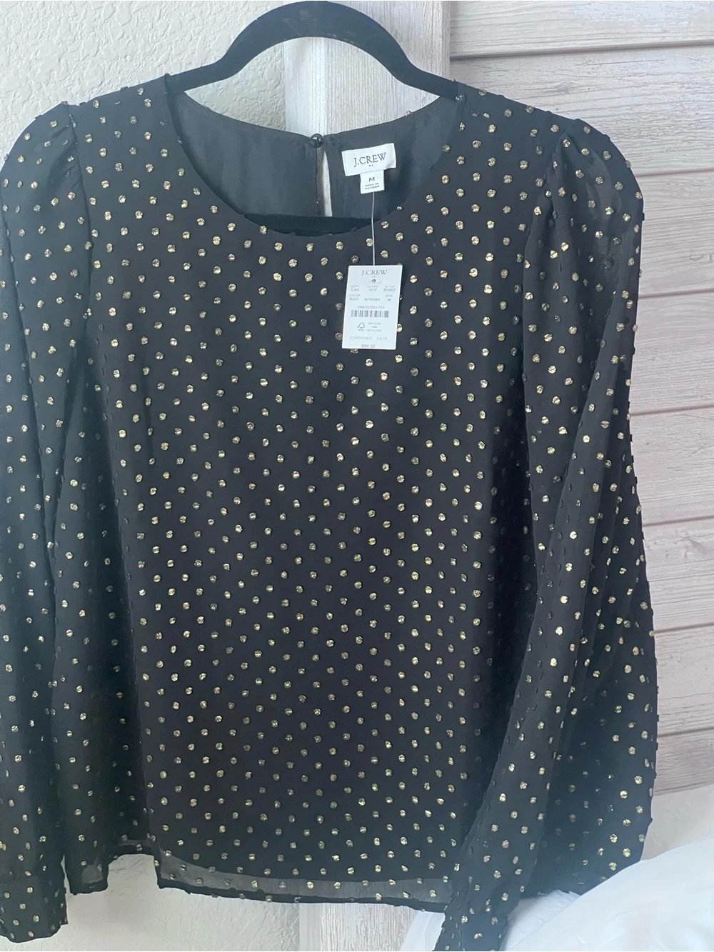 J. Crew Black Blouse with Gold Dot Accents